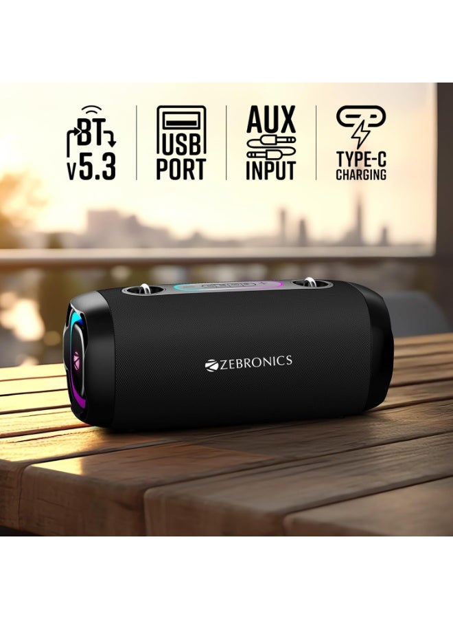 ZEBRONICS Sound Feast 85, Portable Bluetooth Speaker, 30 Watts, Upto 7 Hours Playback, Dual Passive Radiator, BTv5.3 | TWS | USB, RGB LED, Call Function, Carry Strap, Deep Bass (Black) - Image 3